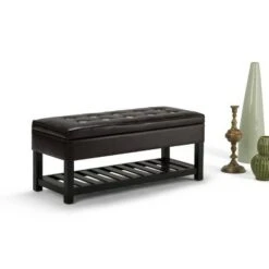 Essex Storage Ottoman Bench with Open Bottom - WyndenHall Chocolate Brown