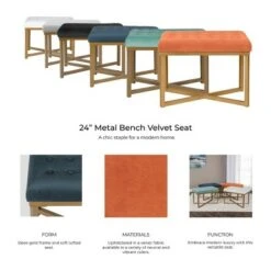 Rectangle Ottoman Velvet Tufted Cushion and Gold Metal X Base - HomePop Silver -Ottomans Official Shop unnamed file 4934