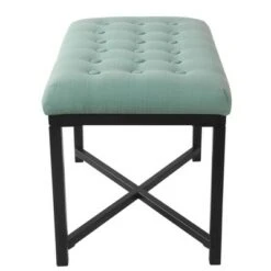 Rectangle Ottoman Velvet Tufted Cushion and Gold Metal X Base - HomePop Silver -Ottomans Official Shop unnamed file 4935