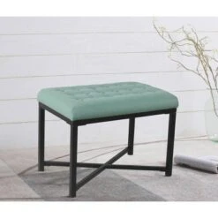 Rectangle Ottoman Velvet Tufted Cushion and Gold Metal X Base - HomePop Silver -Ottomans Official Shop unnamed file 4936