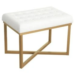 Rectangle Ottoman Velvet Tufted Cushion and Gold Metal X Base - HomePop Silver -Ottomans Official Shop unnamed file 4937