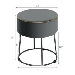 Costway Gymax Velvet Ottoman Round Footrest Vanity Stool Extra Seat w/Metal Legs Pink/Grey