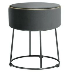 Costway Gymax Velvet Ottoman Round Footrest Vanity Stool Extra Seat w/Metal Legs Pink/Grey -Ottomans Official Shop unnamed file 4981