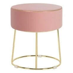 Costway Gymax Velvet Ottoman Round Footrest Vanity Stool Extra Seat w/Metal Legs Pink/Grey -Ottomans Official Shop unnamed file 4984