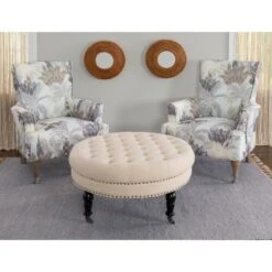 Isabelle Round Tufted Ottoman - Linon Natural