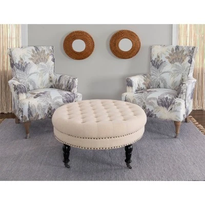 Isabelle Round Tufted Ottoman - Linon Natural 3 Isabelle Round Tufted Ottoman - Linon Natural