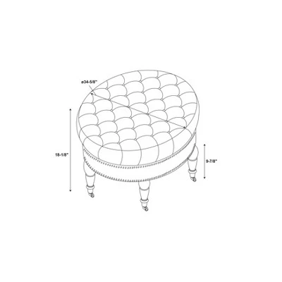 Isabelle Round Tufted Ottoman - Linon Natural 6 Isabelle Round Tufted Ottoman - Linon Natural - Image 4