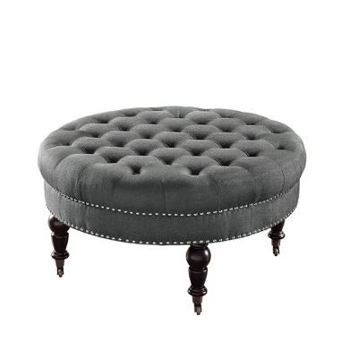 Isabelle Round Tufted Ottoman - Linon Natural 8 Isabelle Round Tufted Ottoman - Linon Natural - Image 6
