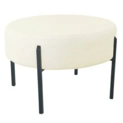 Modern Metal Sherpa Ottoman Cream - HomePop