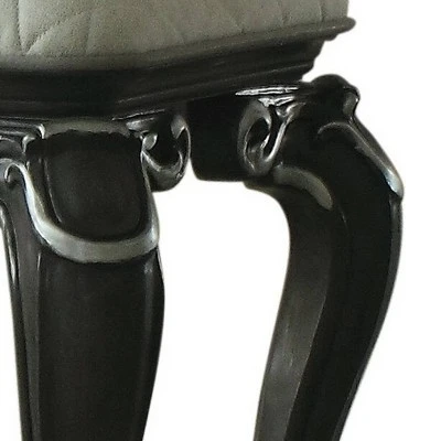 Backless Stool with Cushion Seat and Cabriole Legs Gray/White - Benzara 4 Backless Stool with Cushion Seat and Cabriole Legs Gray/White - Benzara - Image 2