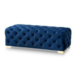 Avara Velvet Button Tufted Bench Ottoman - Baxton Studio Blue -Ottomans Official Shop unnamed file 5066