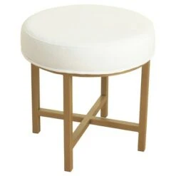 Circle Ottoman with Gold Metal X-Base- HomePop Silver -Ottomans Official Shop unnamed file 5088