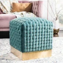 Ravyn Woven Velvet Ottoman Seafoam - Safavieh