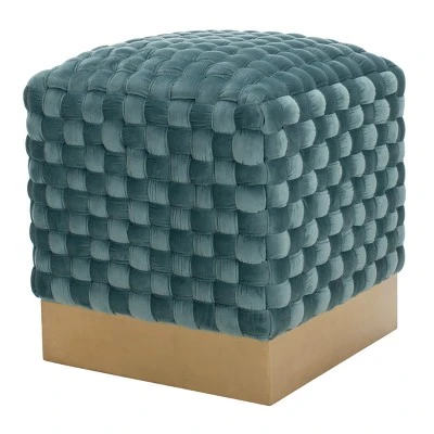 Ravyn Woven Velvet Ottoman Seafoam - Safavieh 4 Ravyn Woven Velvet Ottoman Seafoam - Safavieh - Image 2
