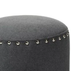 Rosine Modern and Contemporary Fabric Upholstered Nail Trim Ottoman - Baxton Studio Light Gray
