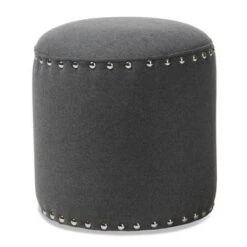 Rosine Modern and Contemporary Fabric Upholstered Nail Trim Ottoman - Baxton Studio Light Gray -Ottomans Official Shop unnamed file 5108