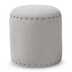 Rosine Modern and Contemporary Fabric Upholstered Nail Trim Ottoman - Baxton Studio Light Gray -Ottomans Official Shop unnamed file 5109