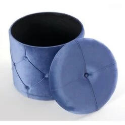 Fabulaxe Round Wooden Velvet Ottoman Stool with Lid -Ottomans Official Shop unnamed file 5113