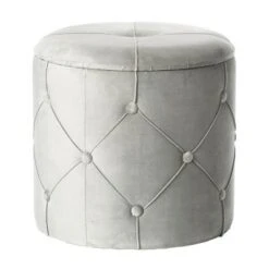 Fabulaxe Round Wooden Velvet Ottoman Stool with Lid -Ottomans Official Shop unnamed file 5122