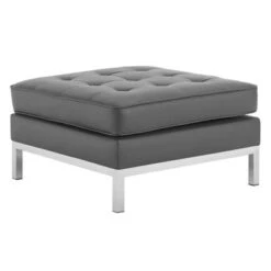 Loft Tufted Button Upholstered Faux Leather Ottoman - Modway Silver/black -Ottomans Official Shop unnamed file 5128
