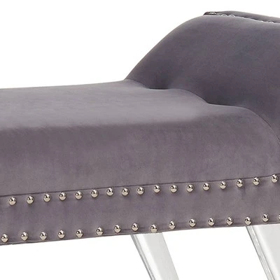 Amos Ottoman Bench with Nailhead Trim And Acrylic Legs Gray - Armen Living 3 Amos Ottoman Bench with Nailhead Trim And Acrylic Legs Gray - Armen Living