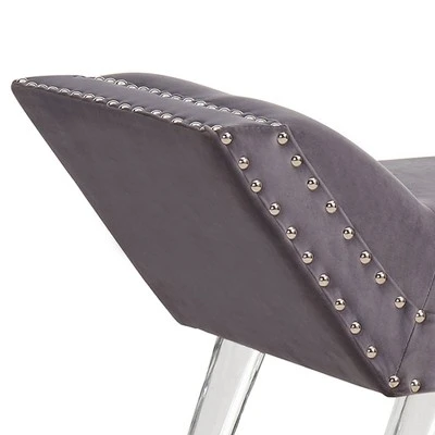 Amos Ottoman Bench with Nailhead Trim And Acrylic Legs Gray - Armen Living 4 Amos Ottoman Bench with Nailhead Trim And Acrylic Legs Gray - Armen Living - Image 2