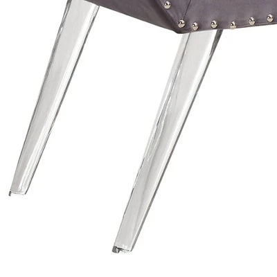 Amos Ottoman Bench with Nailhead Trim And Acrylic Legs Gray - Armen Living 5 Amos Ottoman Bench with Nailhead Trim And Acrylic Legs Gray - Armen Living - Image 3