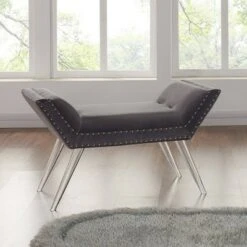 Amos Ottoman Bench with Nailhead Trim And Acrylic Legs Gray - Armen Living 11 Amos Ottoman Bench with Nailhead Trim And Acrylic Legs Gray - Armen Living -Ottomans Official Shop unnamed file 5153
