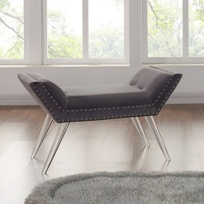 Amos Ottoman Bench with Nailhead Trim And Acrylic Legs Gray - Armen Living 7 Amos Ottoman Bench with Nailhead Trim And Acrylic Legs Gray - Armen Living - Image 5