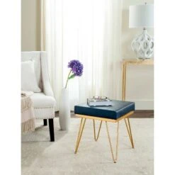 Jenine Faux Ostrich Square Bench - Navy - Safavieh