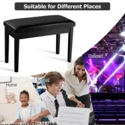 Costway Solid Wood PU Leather Piano Bench Padded Double Duet Keyboard Seat Storage Black -Ottomans Official Shop unnamed file 5160
