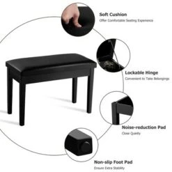 Costway Solid Wood PU Leather Piano Bench Padded Double Duet Keyboard Seat Storage Black -Ottomans Official Shop unnamed file 5165