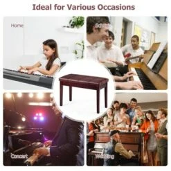 Costway Solid Wood PU Leather Piano Bench Padded Double Duet Keyboard Seat Storage Brown -Ottomans Official Shop unnamed file 5176