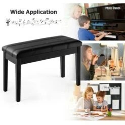 Costway Solid Wood PU Leather Piano Bench Padded Double Duet Keyboard Seat Storage Black -Ottomans Official Shop unnamed file 5185