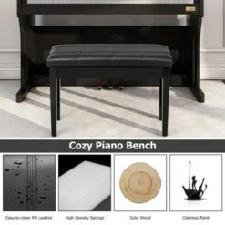 Costway Solid Wood PU Leather Piano Bench Padded Double Duet Keyboard Seat Storage Black -Ottomans Official Shop unnamed file 5186