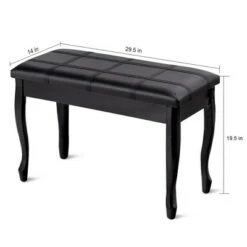 Costway PU Leather Solid Wood Piano Bench Padded Double Duet Keyboard Seat Storage Black