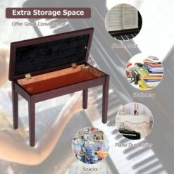 Costway Solid Wood PU Leather Piano Bench Padded Double Duet Keyboard Seat Storage Brown -Ottomans Official Shop unnamed file 5202