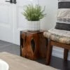 Olivia & May Coastal Teak Wood Accent Stool Black - Olivia & May
