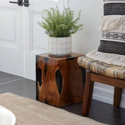 Olivia & May Coastal Teak Wood Accent Stool Black - Olivia & May 2 Olivia & May Coastal Teak Wood Accent Stool Black - Olivia & May