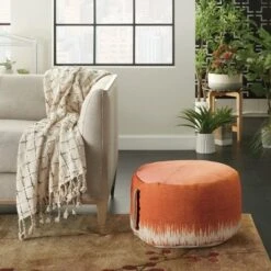 Nourison Life Styles Stonewash Drum Clay Pouf -Ottomans Official Shop unnamed file 5243