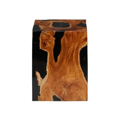 Olivia & May Coastal Teak Wood Accent Stool Black - Olivia & May 5 Olivia & May Coastal Teak Wood Accent Stool Black - Olivia & May - Image 4