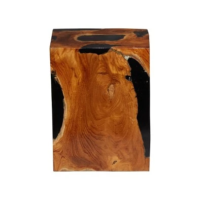 Olivia & May Coastal Teak Wood Accent Stool Black - Olivia & May 6 Olivia & May Coastal Teak Wood Accent Stool Black - Olivia & May - Image 5