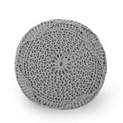Morven Modern Knitted Cotton Round Pouf - Christopher Knight Home Gray -Ottomans Official Shop unnamed file 5300