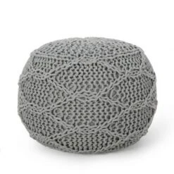 Morven Modern Knitted Cotton Round Pouf - Christopher Knight Home Gray -Ottomans Official Shop unnamed file 5301