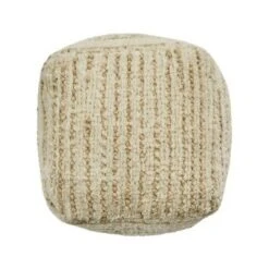 Calzona Boho Wool and Cotton Ottoman Pouf - Christopher Knight Home Ivory/beige -Ottomans Official Shop unnamed file 5313
