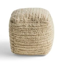 Calzona Boho Wool and Cotton Ottoman Pouf - Christopher Knight Home Ivory/beige -Ottomans Official Shop unnamed file 5315