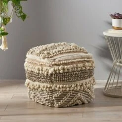 Gerardo Contemporary Wool and Cotton Pouf Ottoman Natural/White - Christopher Knight Home -Ottomans Official Shop unnamed file 5404