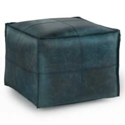 Erving Square Pouf - WyndenHall Distressed Teal Blue -Ottomans Official Shop unnamed file 5412