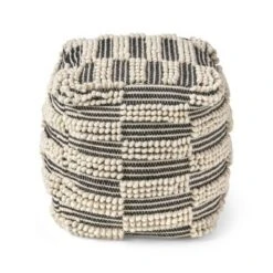 Darlina Contemporary Wool and Cotton Pouf Ottoman White/Black - Christopher Knight Home