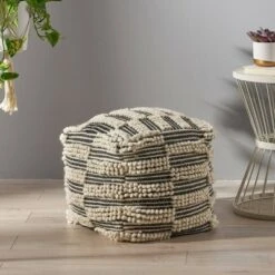 Darlina Contemporary Wool and Cotton Pouf Ottoman White/Black - Christopher Knight Home -Ottomans Official Shop unnamed file 5428